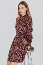 Red/Black Floral High Neck Viscose Mini Dress