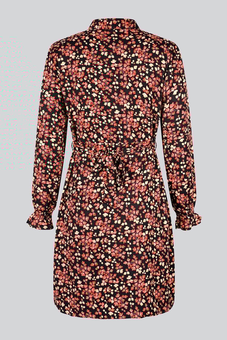 Red/Black Floral High Neck Viscose Mini Dress