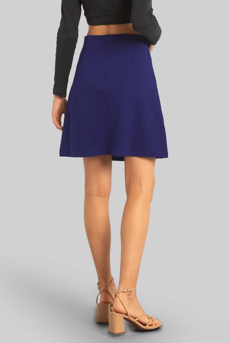 Navy Button-Trimmed Pleated Mini Skirt