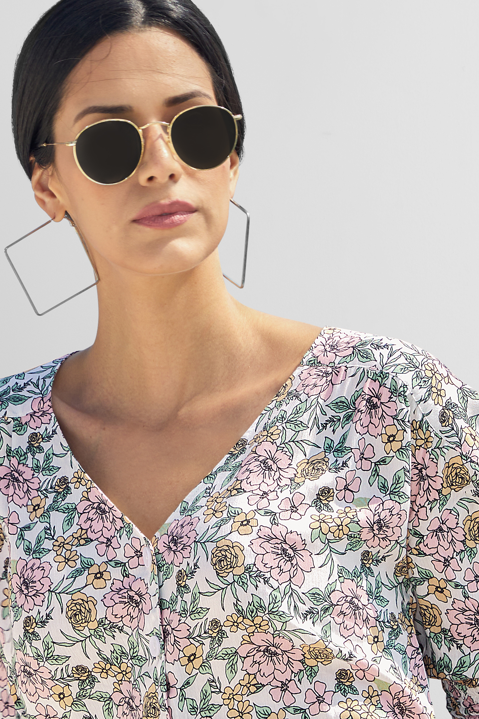 Printed Flute Sleeve Blouse