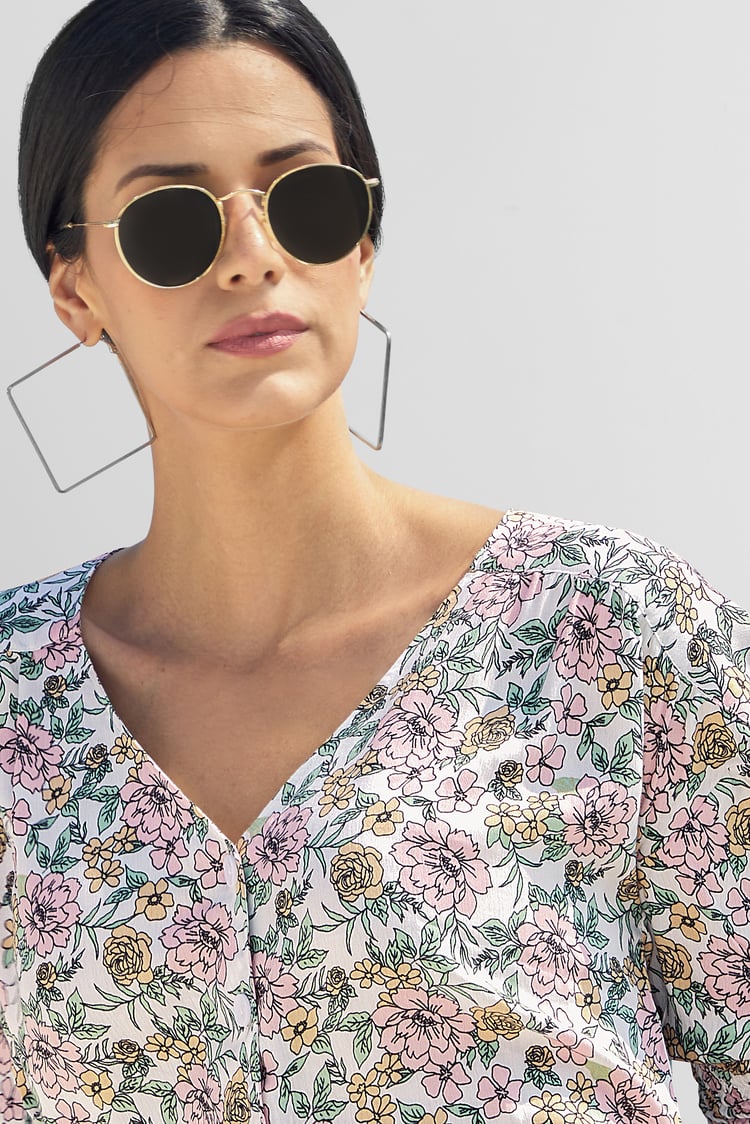 Printed Flute Sleeve Blouse