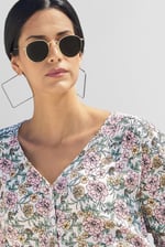 Printed Flute Sleeve Blouse