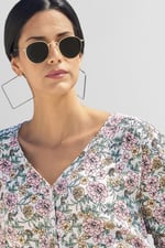 Printed Flute Sleeve Blouse