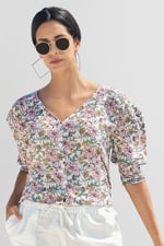 Printed Flute Sleeve Blouse