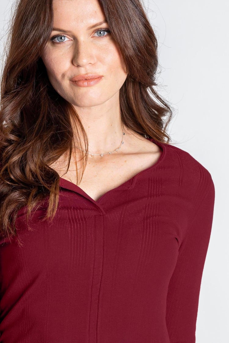 Scoop Neckline Long Sleeve Ribbed Top