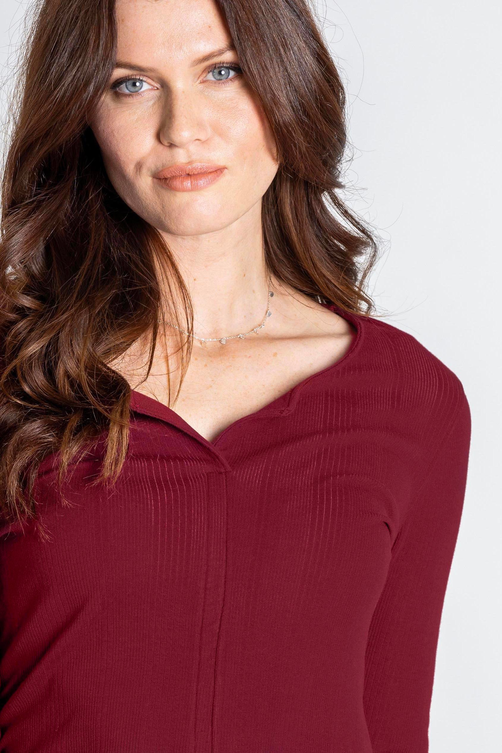 Scoop Neckline Long Sleeve Ribbed Top