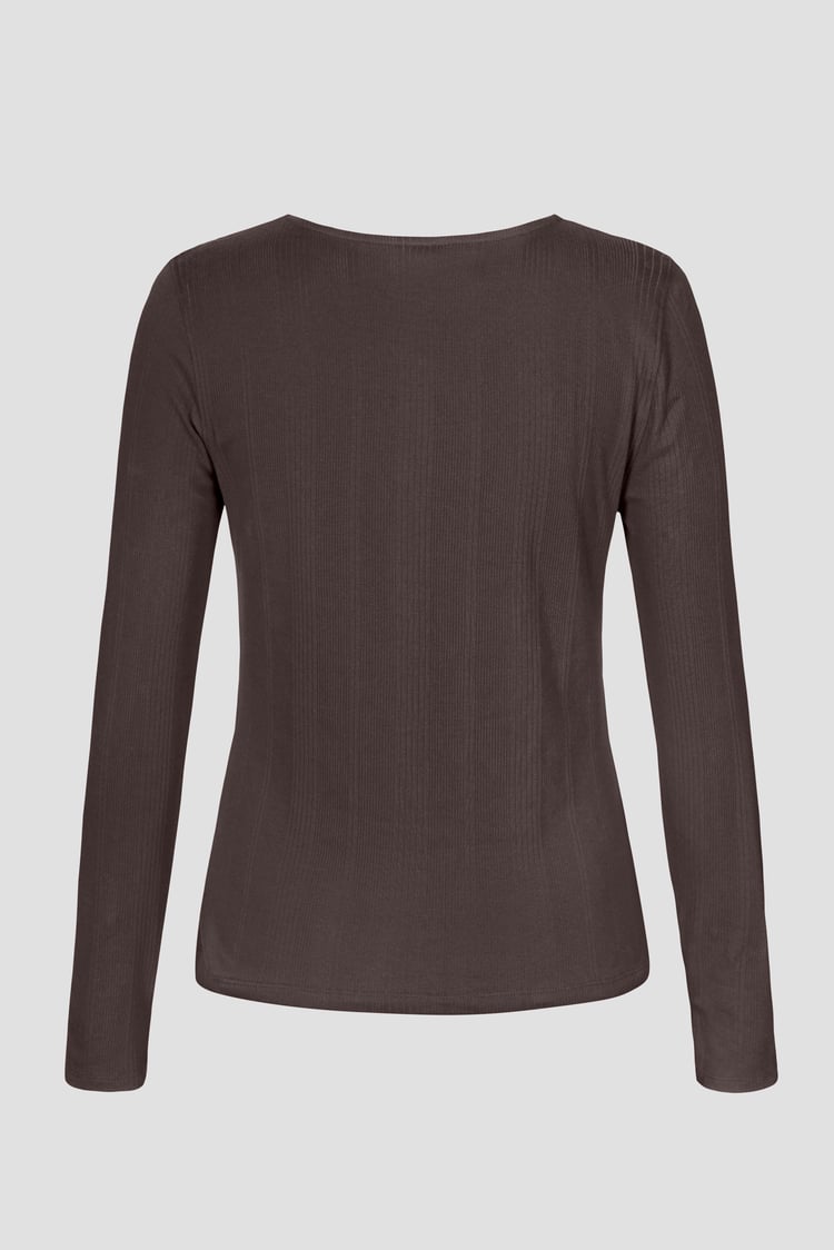 Scoop Neckline Long Sleeve Ribbed Top