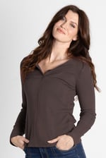Scoop Neckline Long Sleeve Ribbed Top