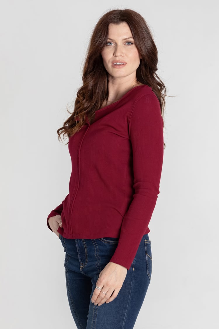 Scoop Neckline Long Sleeve Ribbed Top