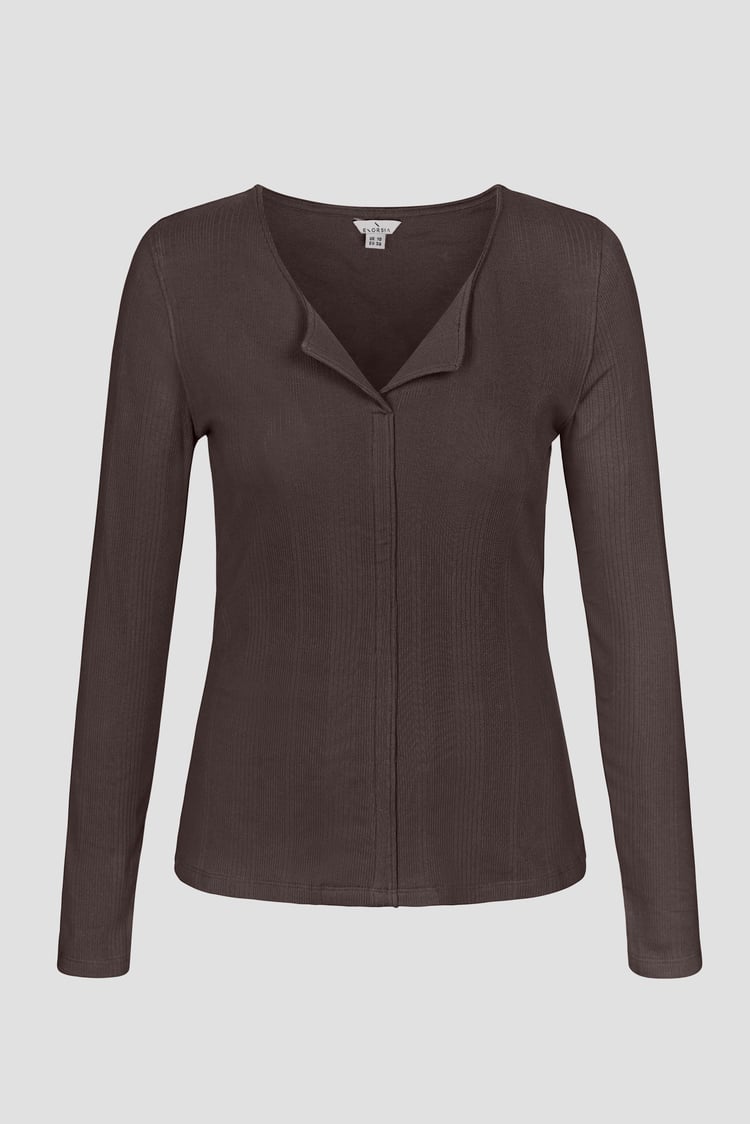 Scoop Neckline Long Sleeve Ribbed Top