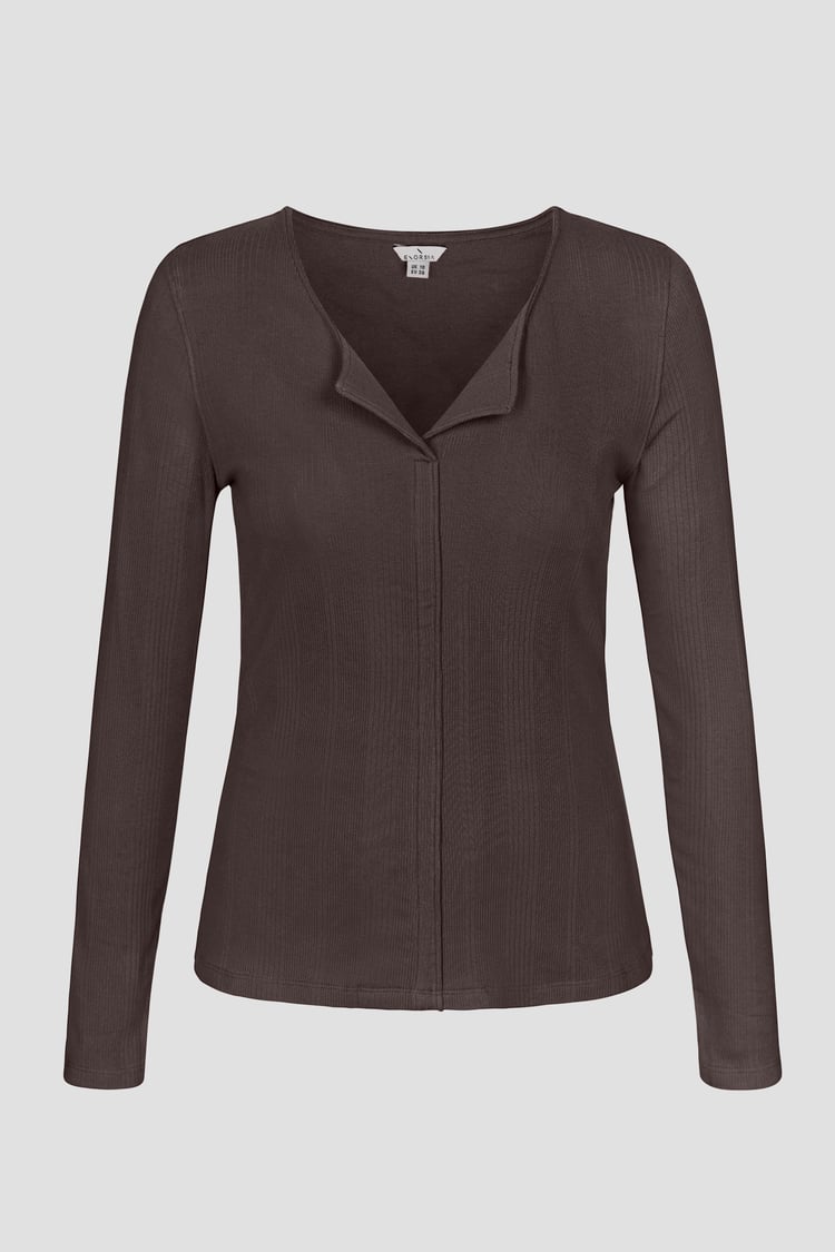 Scoop Neckline Long Sleeve Ribbed Top