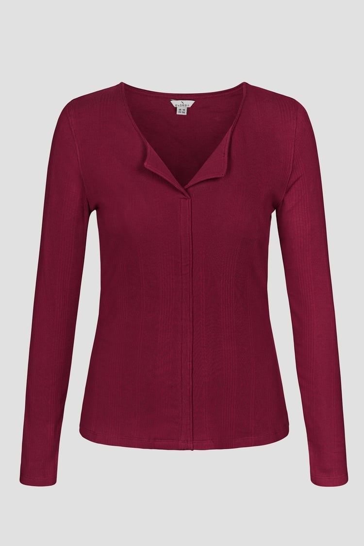 Scoop Neckline Long Sleeve Ribbed Top