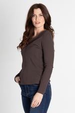Scoop Neckline Long Sleeve Ribbed Top