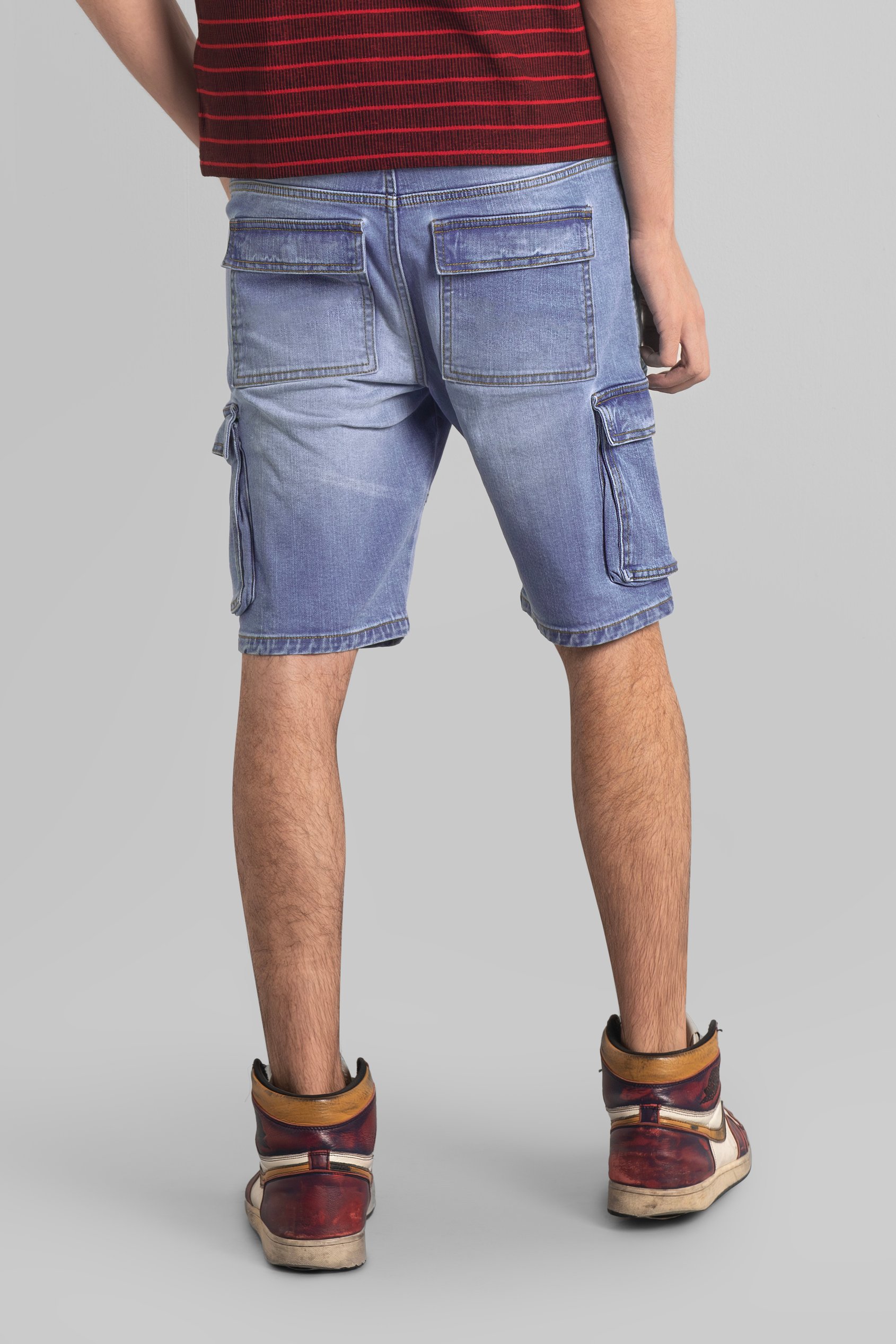 Mens Blue Denim Cargo Shorts