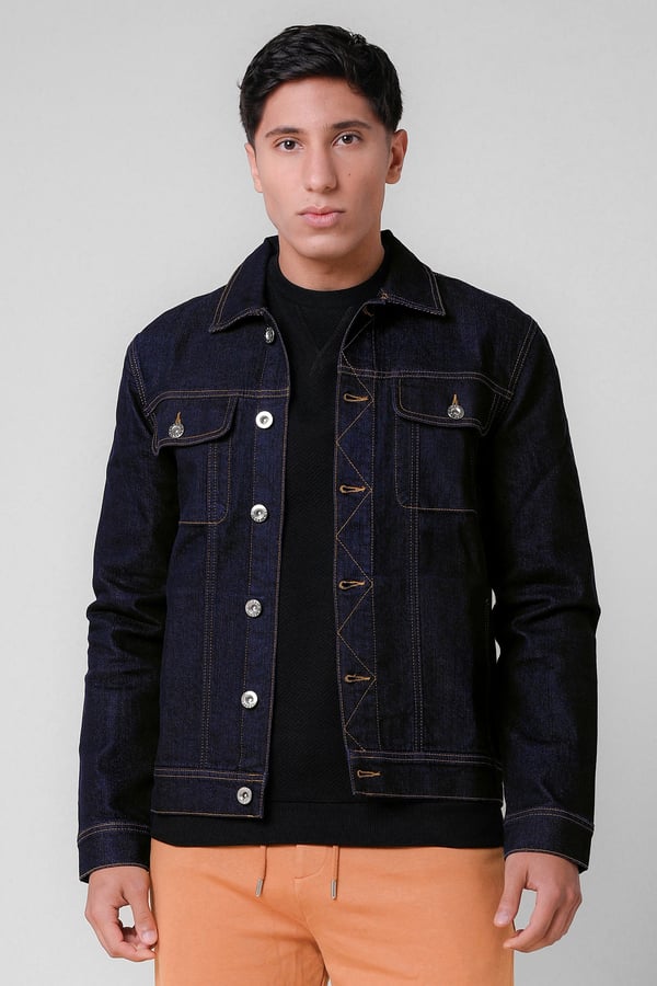 Blue Long Sleeve Raw Denim Jacket
