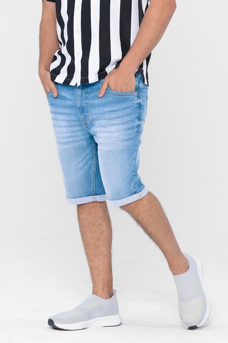 Mid Blue Skinny Fit Turned Denim Shorts