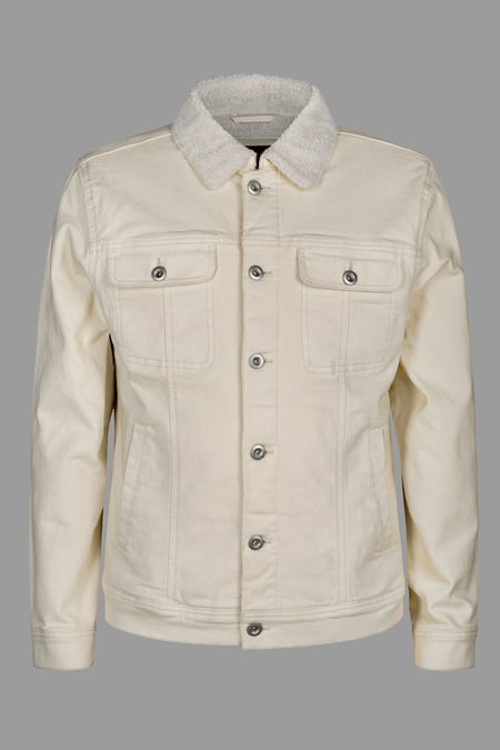 Men's Borg Lined Ecru White Denim Jacket