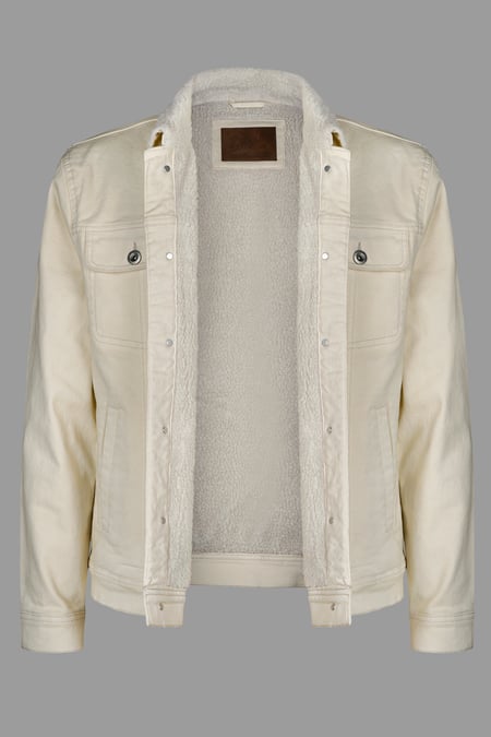 Men's Borg Lined Ecru White Denim Jacket