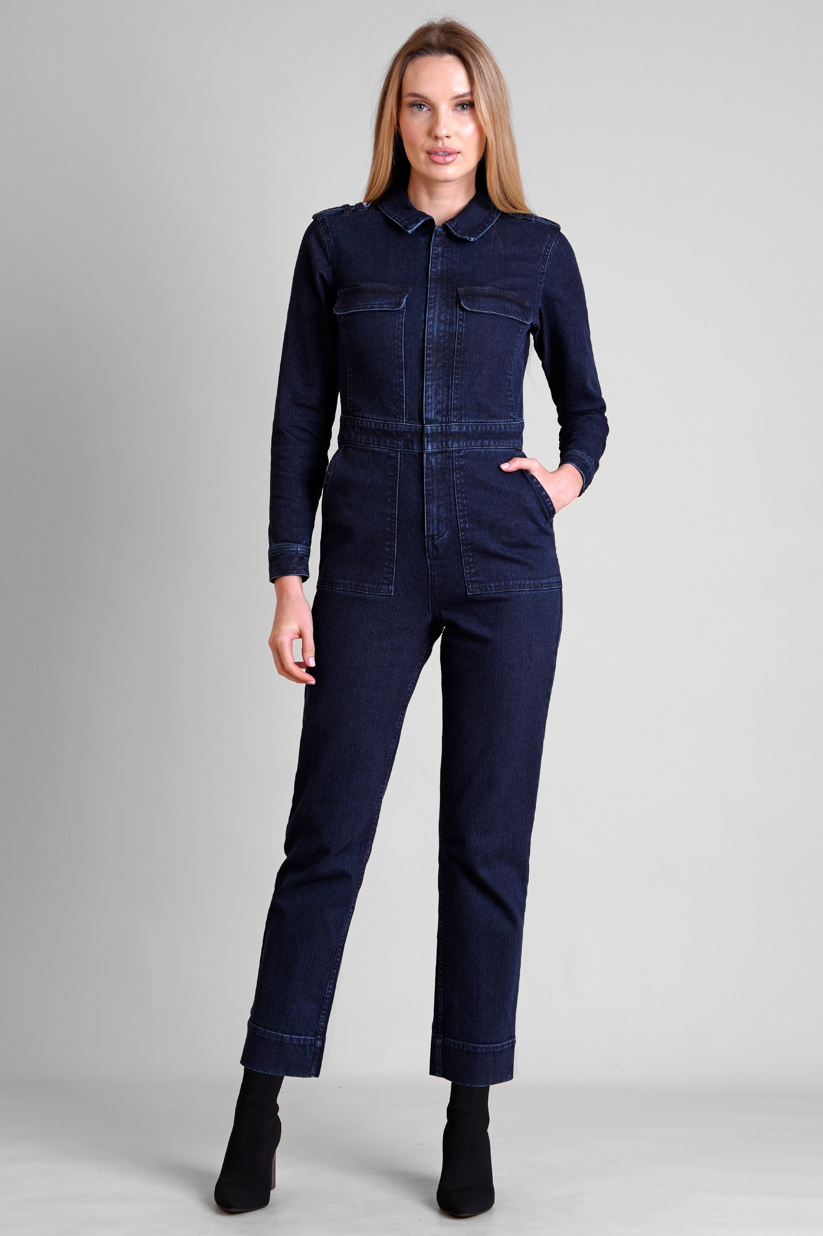 Women's Front Zipped Denim Jumpsuit