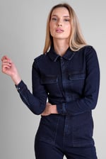 Women's Front Zipped Denim Jumpsuit