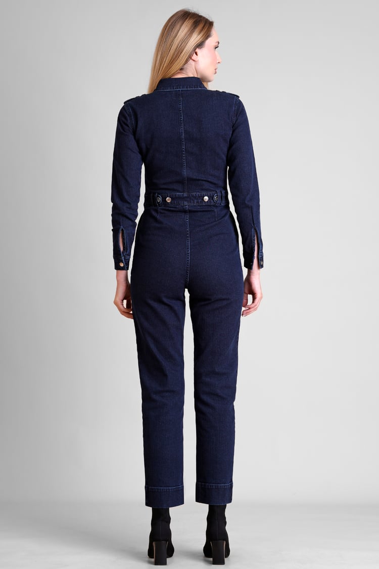 Women's Front Zipped Denim Jumpsuit