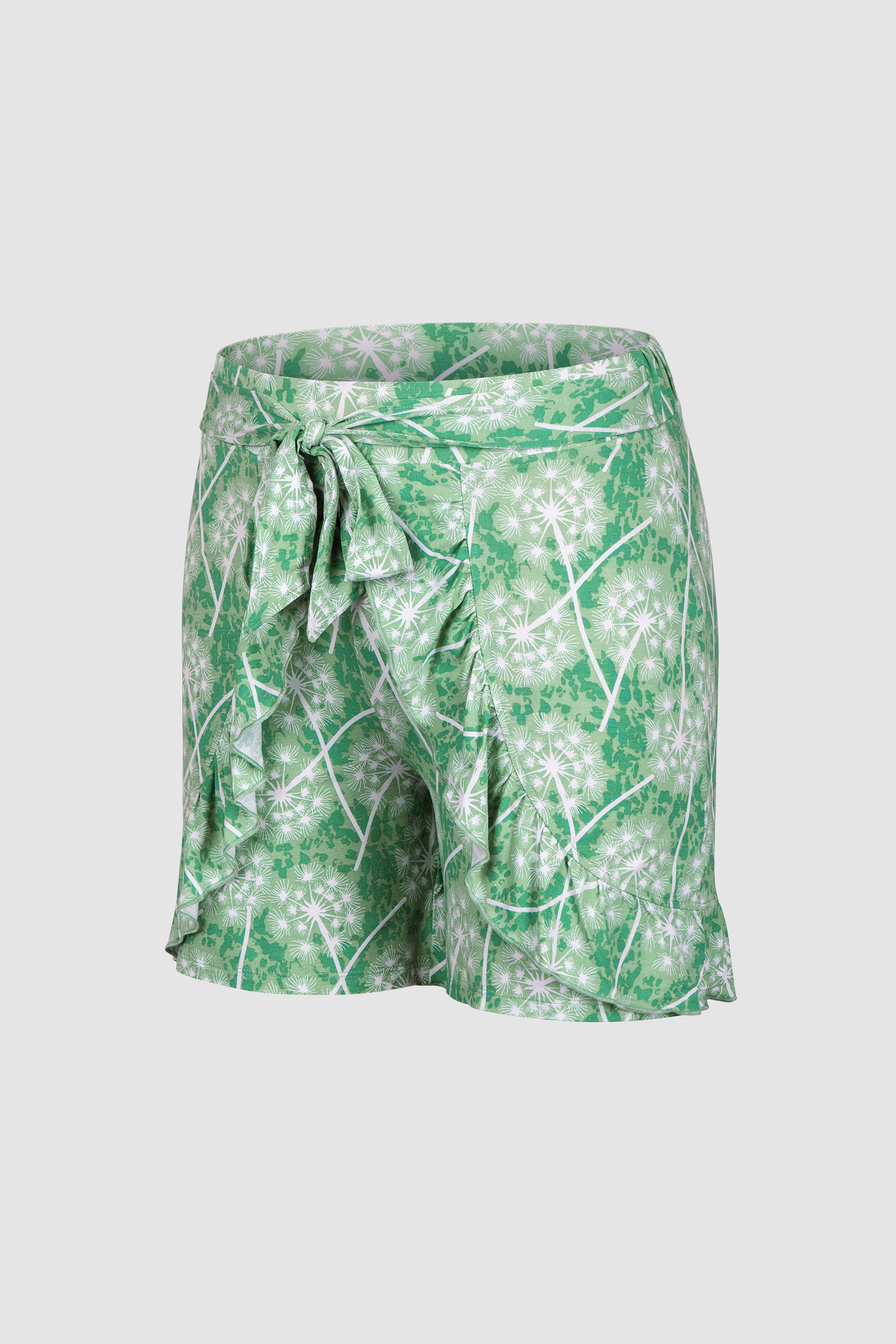 Womens Ruffle Tie-Front Dandelion Printed Shorts