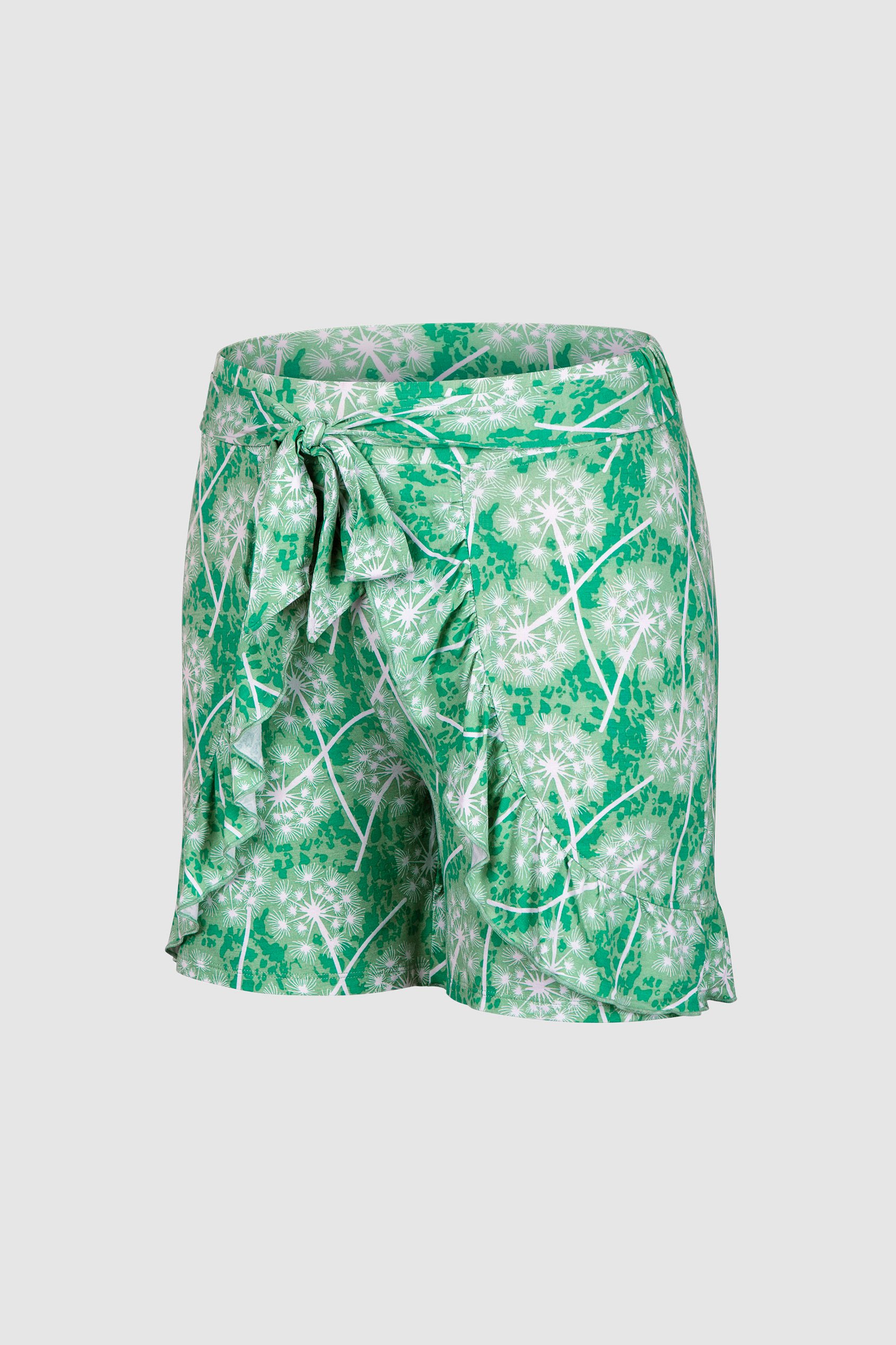 Womens Ruffle Tie-Front Dandelion Printed Shorts