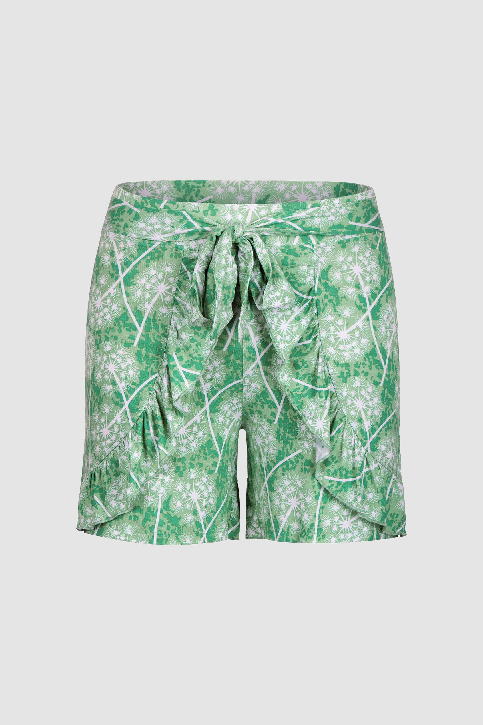 Womens Ruffle Tie-Front Dandelion Printed Shorts
