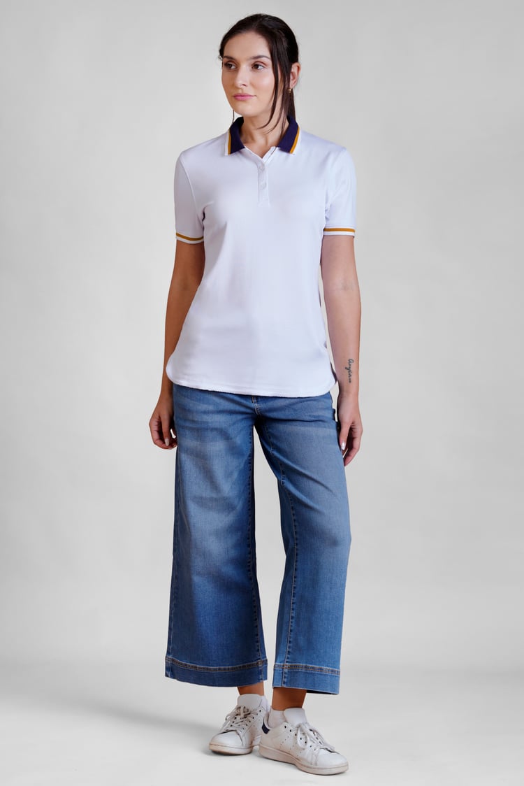 Women's Contrast Collar Jersey Polo Shirt