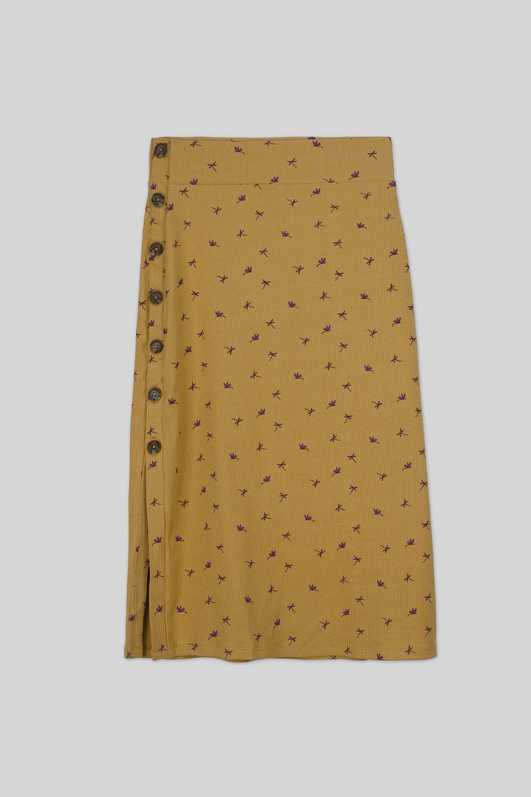 Side Button Split Ribbed Skirt