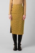 Side Button Split Ribbed Skirt