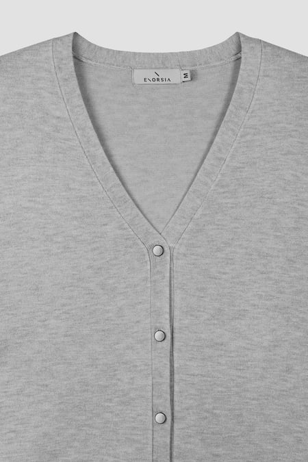 Women's Grey Knitted V-Neck Longline Cardigan