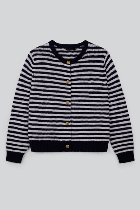 Women's Navy Striped Knitted Cardigan