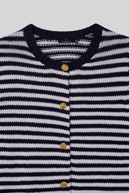 Women's Navy Striped Knitted Cardigan
