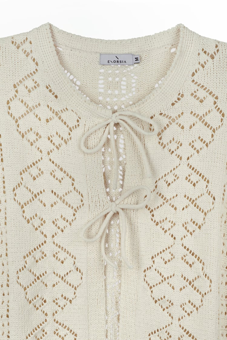 Crochet Front Tie Knit Cardigan