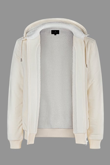 Men's Cream Borg Fleece Lined Full Zip Hoodies