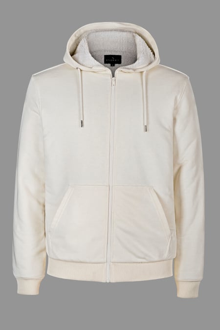 Men's Cream Borg Fleece Lined Full Zip Hoodies