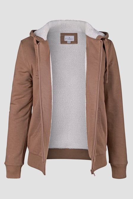 Women's Brown Borg Lined Zip Through Hoodie