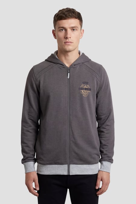 Mens Wave Full Zip  Contrast Hoodie