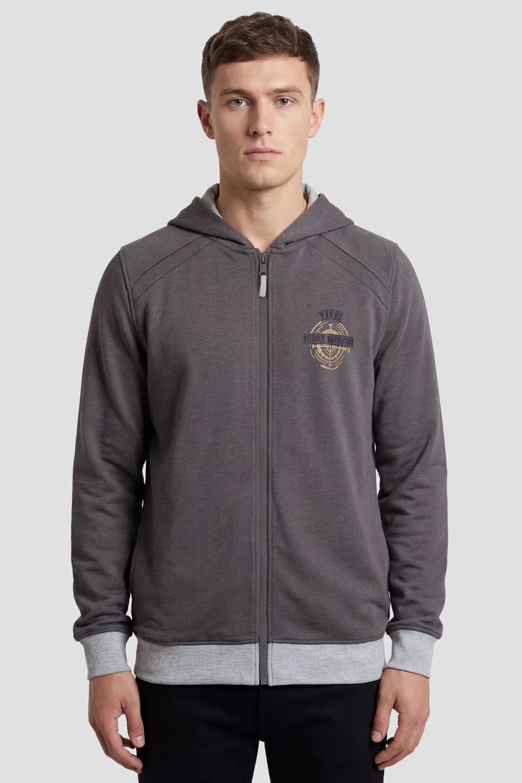 Mens Wave Full Zip  Contrast Hoodie