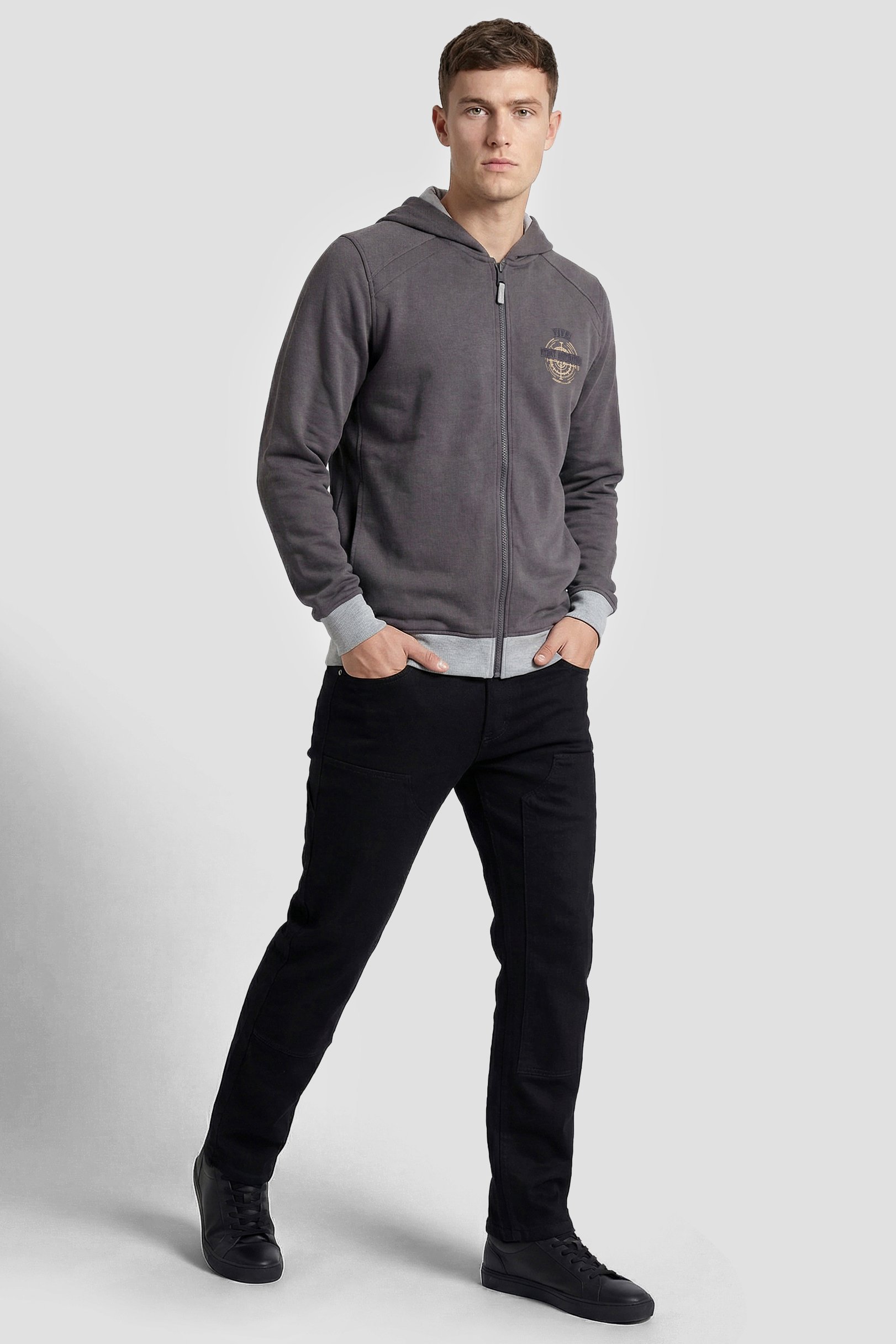 Mens Wave Full Zip  Contrast Hoodie
