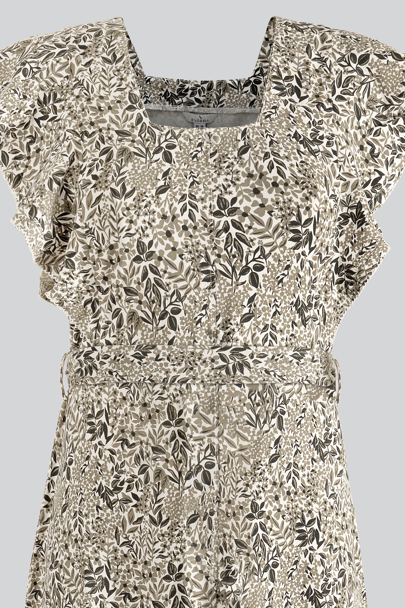 Square Neck Tie Waist Jersey Dress With Frill Sleeve Detail