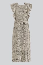 Square Neck Tie Waist Jersey Dress With Frill Sleeve Detail