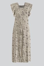 Square Neck Tie Waist Jersey Dress With Frill Sleeve Detail