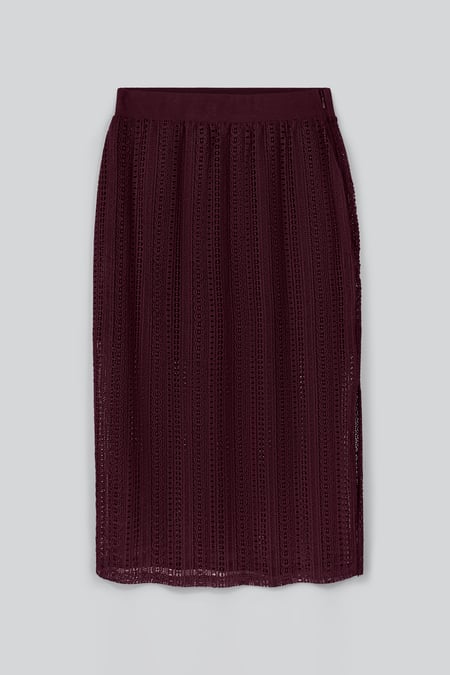 Women's Lace Maroon Midi Skirt