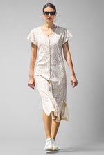 Button Front Printed Ribbed Midi dress