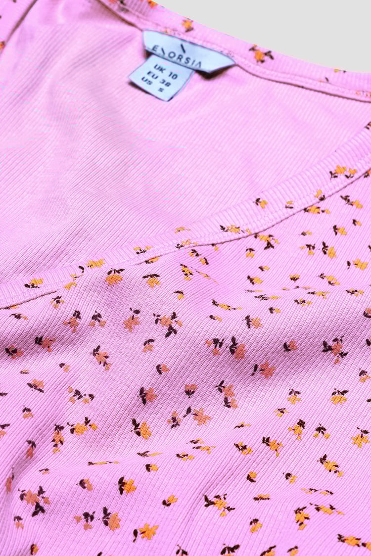 Button Front Printed Ribbed Midi dress