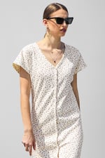 Button Front Printed Ribbed Midi dress