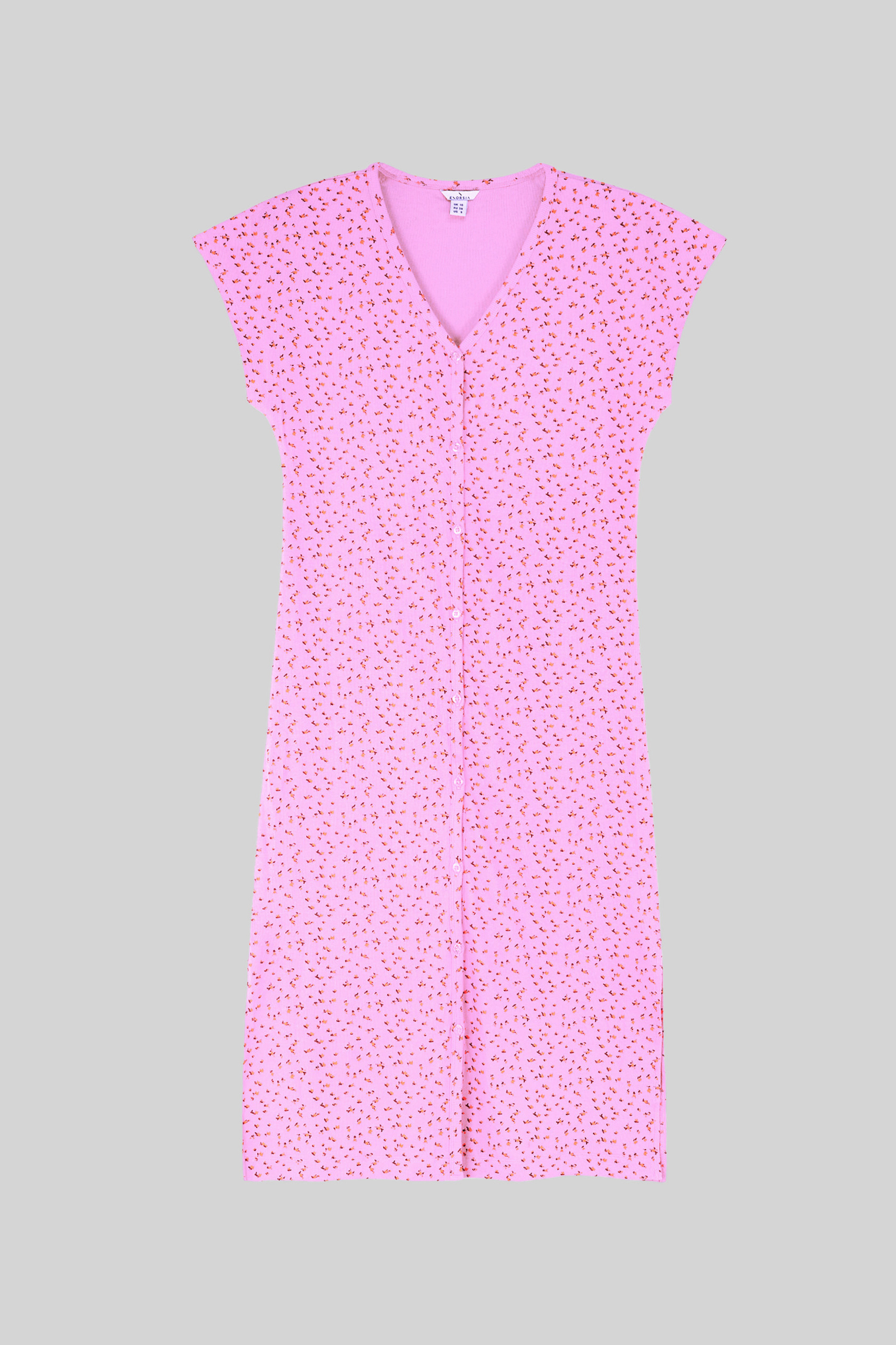 Button Front Printed Ribbed Midi dress