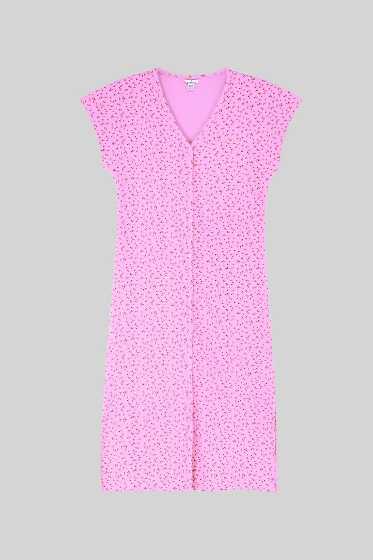 Button Front Printed Ribbed Midi dress